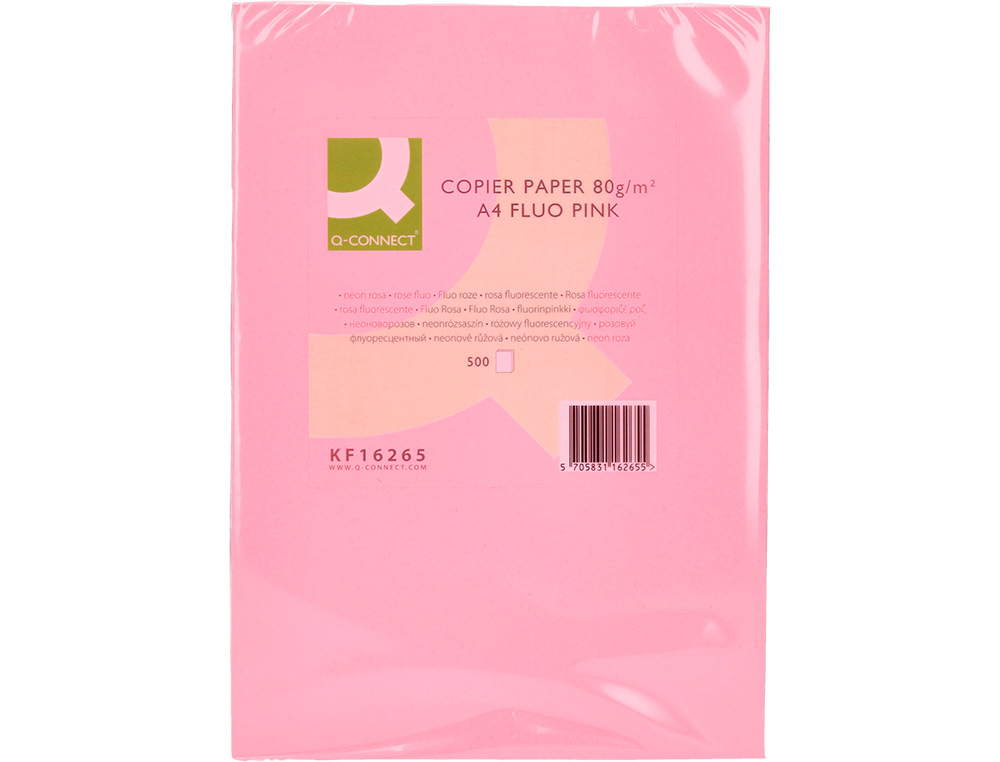 PAPIER COULEUR Q-CONNECT MULTIFONCTION A4 80G/M2 UNICOLORE ROSE NÉON RAMETTE 500 FEUILLES