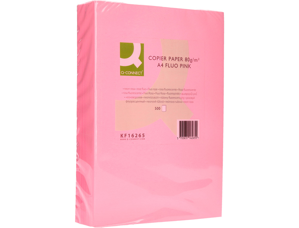 PAPIER COULEUR Q-CONNECT MULTIFONCTION A4 80G/M2 UNICOLORE ROSE NÉON RAMETTE 500 FEUILLES