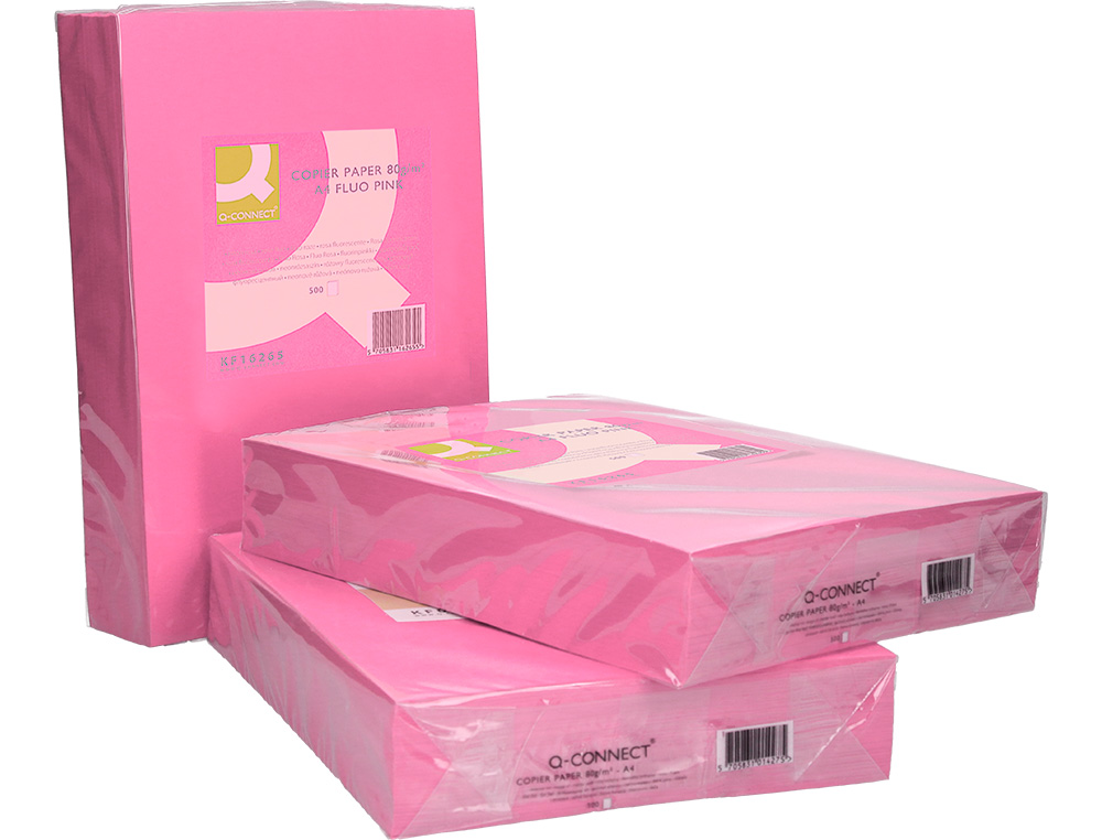 PAPIER COULEUR Q-CONNECT MULTIFONCTION A4 80G/M2 UNICOLORE ROSE NÉON RAMETTE 500 FEUILLES