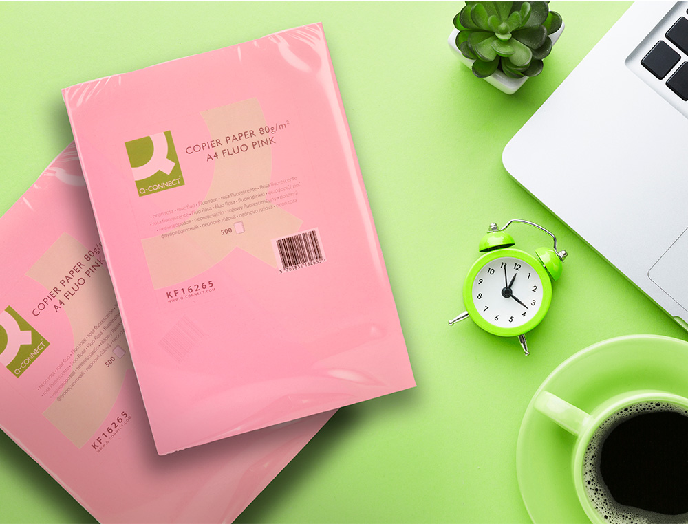 PAPIER COULEUR Q-CONNECT MULTIFONCTION A4 80G/M2 UNICOLORE ROSE NÉON RAMETTE 500 FEUILLES