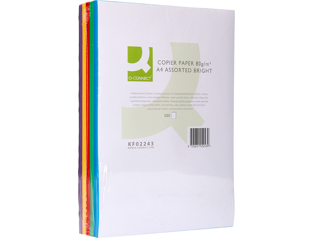 PAPIER COULEUR Q-CONNECT MULTIFONCTION A4 80G/M2 5 COLORIS ASSORTIS INTENSES RAMETTE 500 FEUILLES