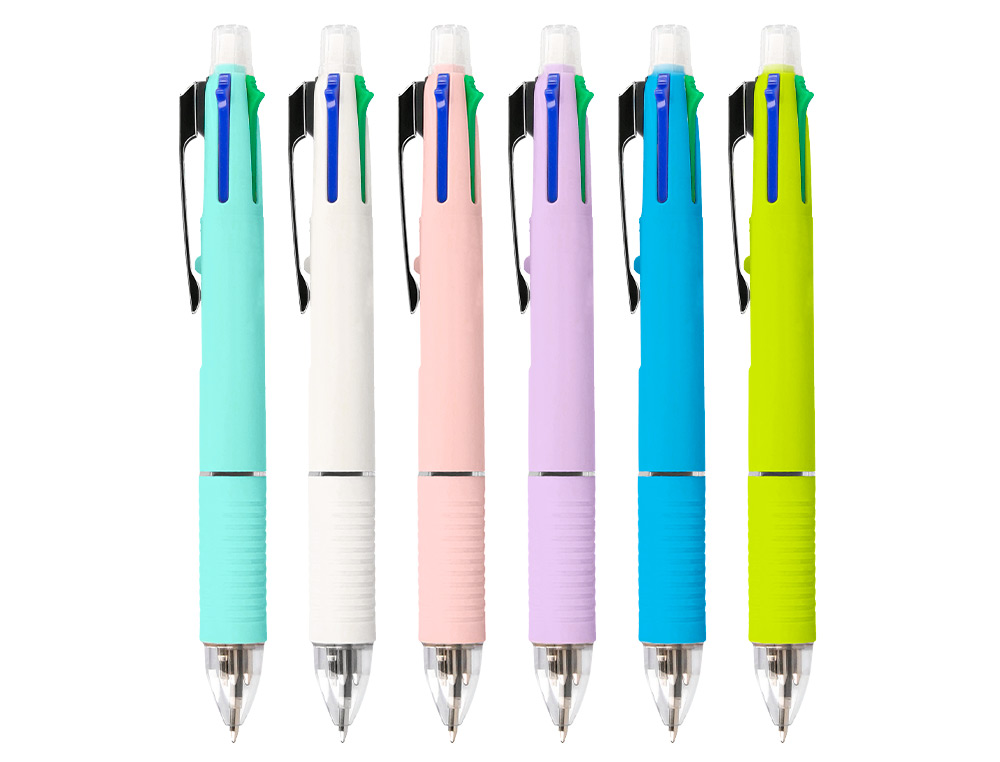 STYLO-BILLE LIDERPAPEL 5 EN 1 POINTE 0.5MM TRAIT 0.7MM RÉTRACTABLE 4 COULEURS D'ENCRE PORTE-MINE 0.5MM GOMME