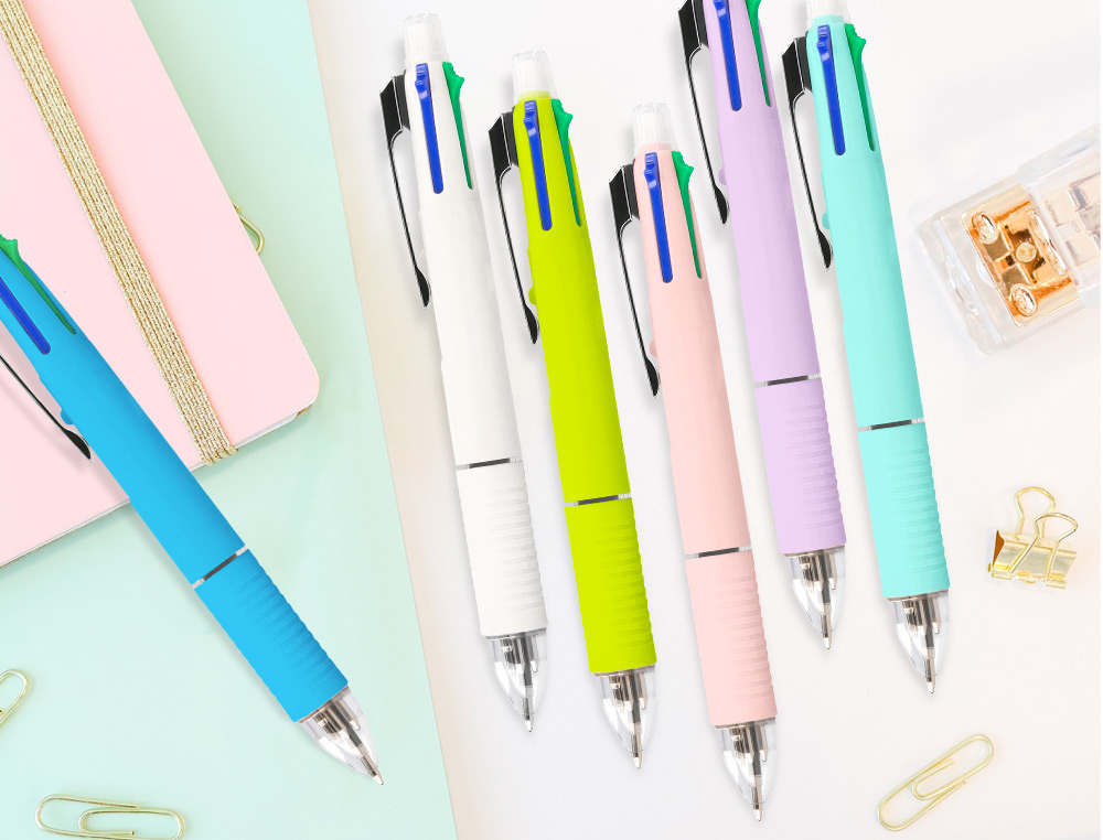 STYLO-BILLE LIDERPAPEL 5 EN 1 POINTE 0.5MM TRAIT 0.7MM RÉTRACTABLE 4 COULEURS D'ENCRE PORTE-MINE 0.5MM GOMME