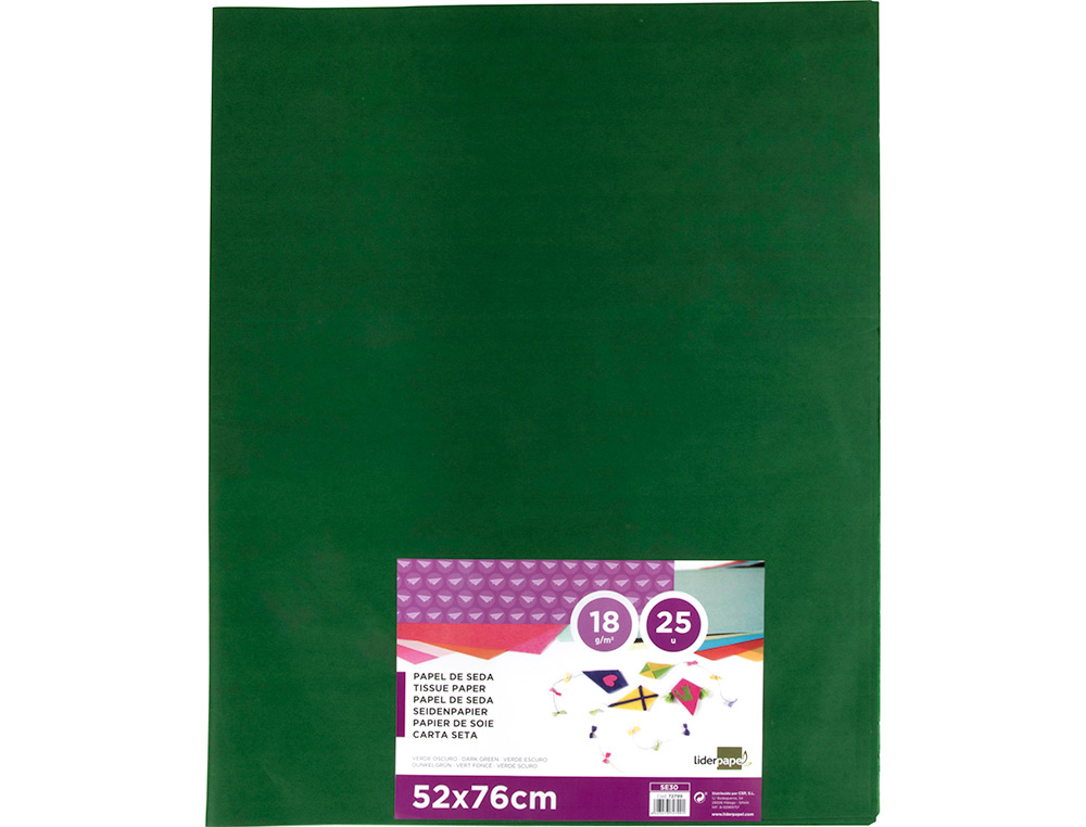 PAPIER DE SOIE LIDERPAPEL 52X76CM 18G/M2 UNICOLORE VERT FONC SACHET 25F