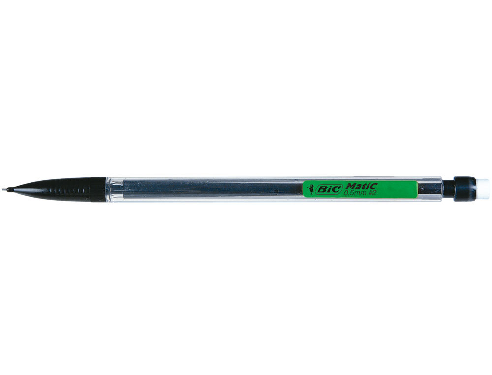 PORTE-MINE BIC MATIC CLASSIC 0.5MM EMBOUT GOMME CORPS TRANSPARENT INTRIEUR GRIS AGRAFE COLORE 3 MINES HB