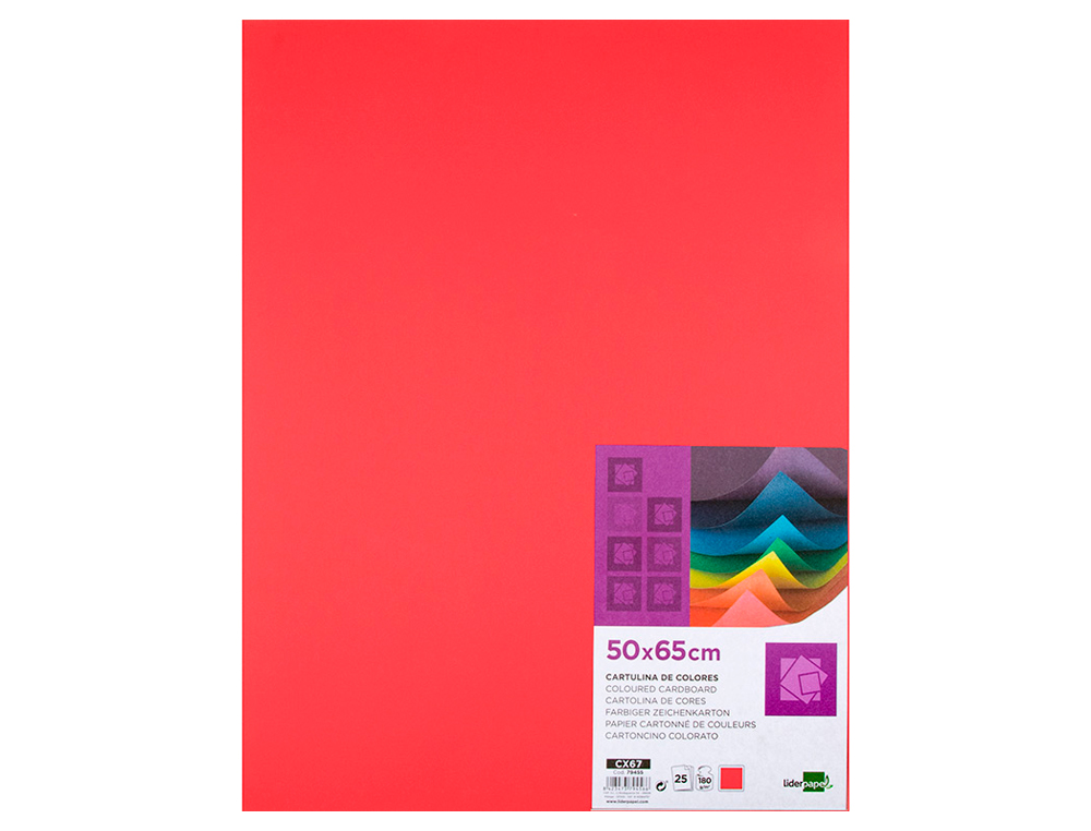 PAPIER CARTONNE LIDERPAPEL 50X65CM 180GR COLORIS ROUGE   PAQUET 25 FEUILLES