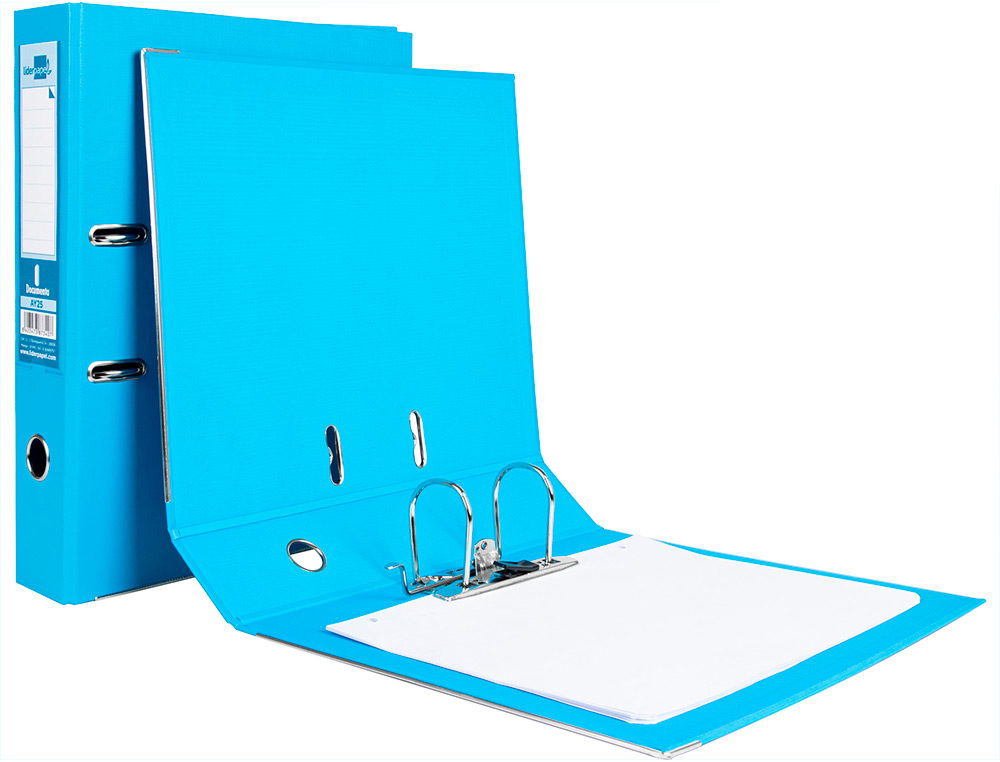 CLASSEUR LEVIER LIDERPAPEL DOCUMENTA A4+ CARTON REMBORDE DOS 75MM RADO METALLIQUE COLORIS BLEU CIEL