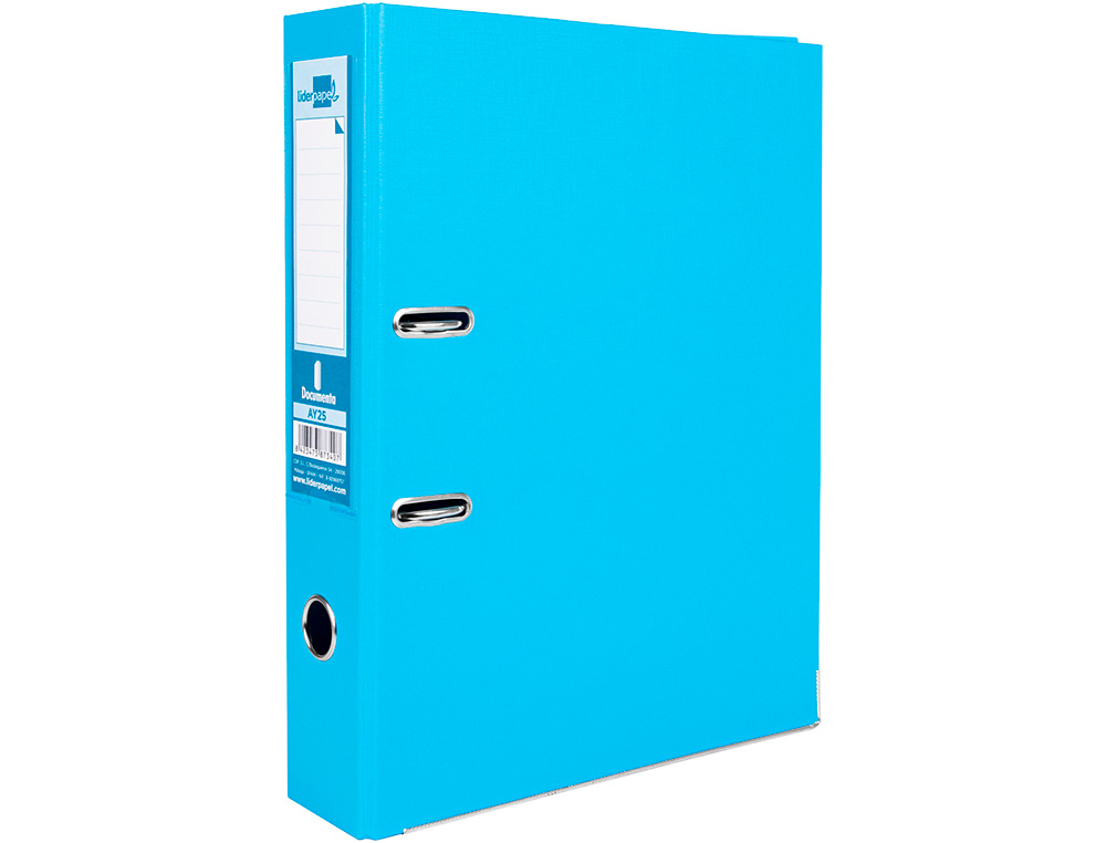 CLASSEUR LEVIER LIDERPAPEL DOCUMENTA A4+ CARTON REMBORDE DOS 75MM RADO METALLIQUE COLORIS BLEU CIEL