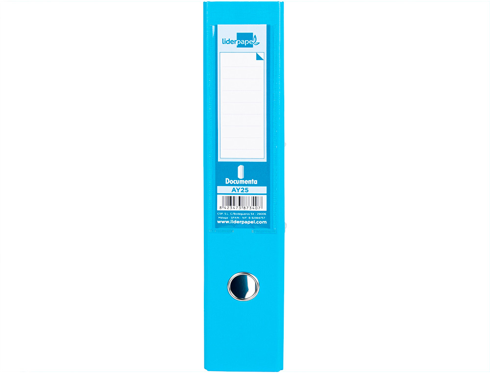 CLASSEUR LEVIER LIDERPAPEL DOCUMENTA A4+ CARTON REMBORDE DOS 75MM RADO METALLIQUE COLORIS BLEU CIEL