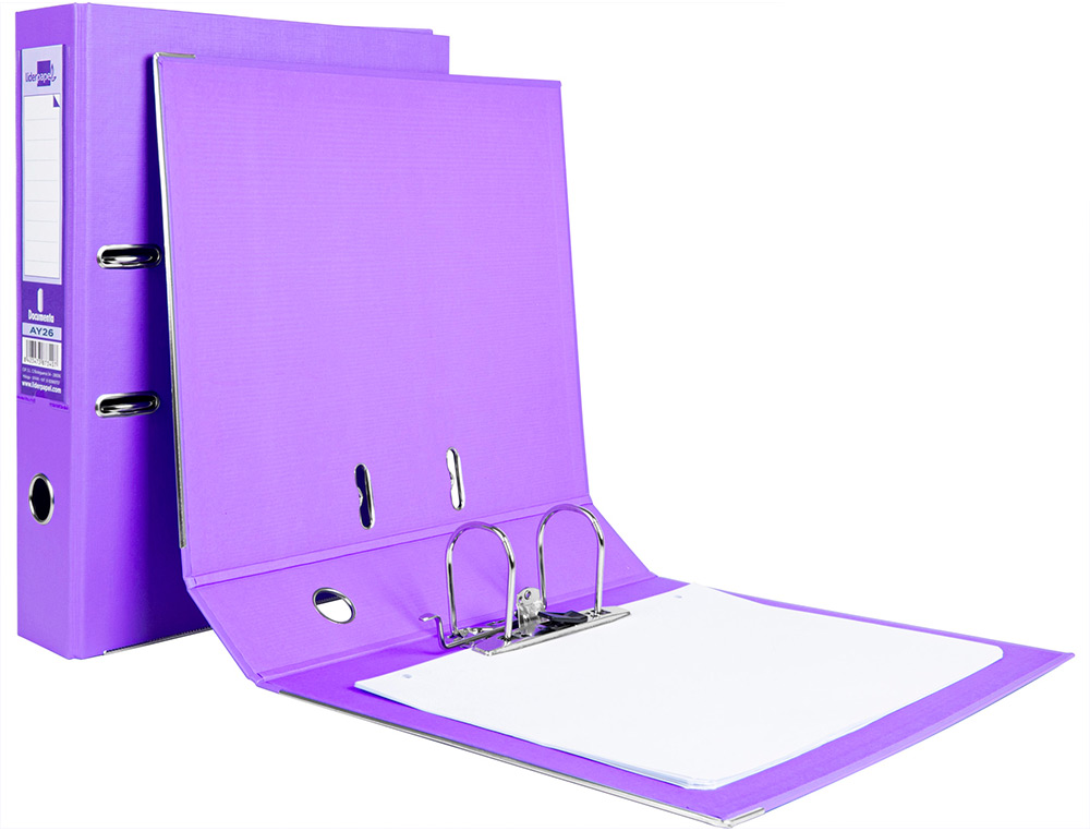 CLASSEUR LEVIER LIDERPAPEL DOCUMENTA A4+ CARTON REMBORDE DOS 75MM RADO METALLIQUE COLORIS LILAS
