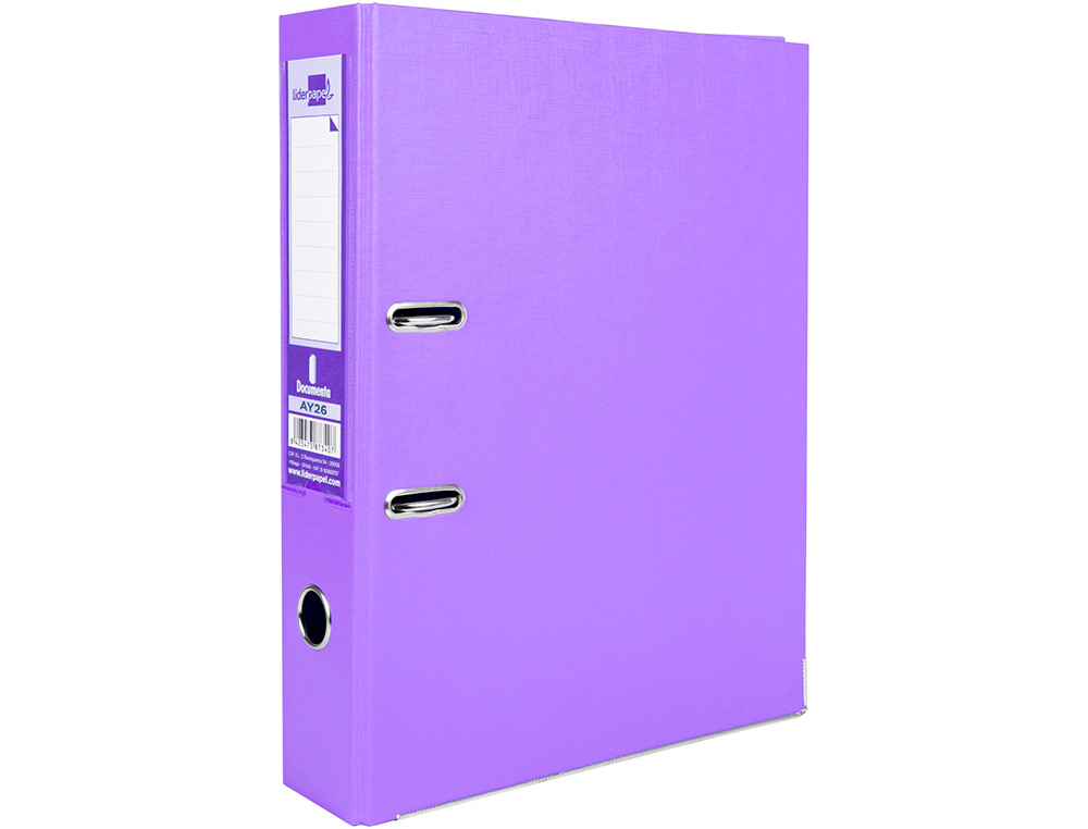 CLASSEUR LEVIER LIDERPAPEL DOCUMENTA A4+ CARTON REMBORDE DOS 75MM RADO METALLIQUE COLORIS LILAS