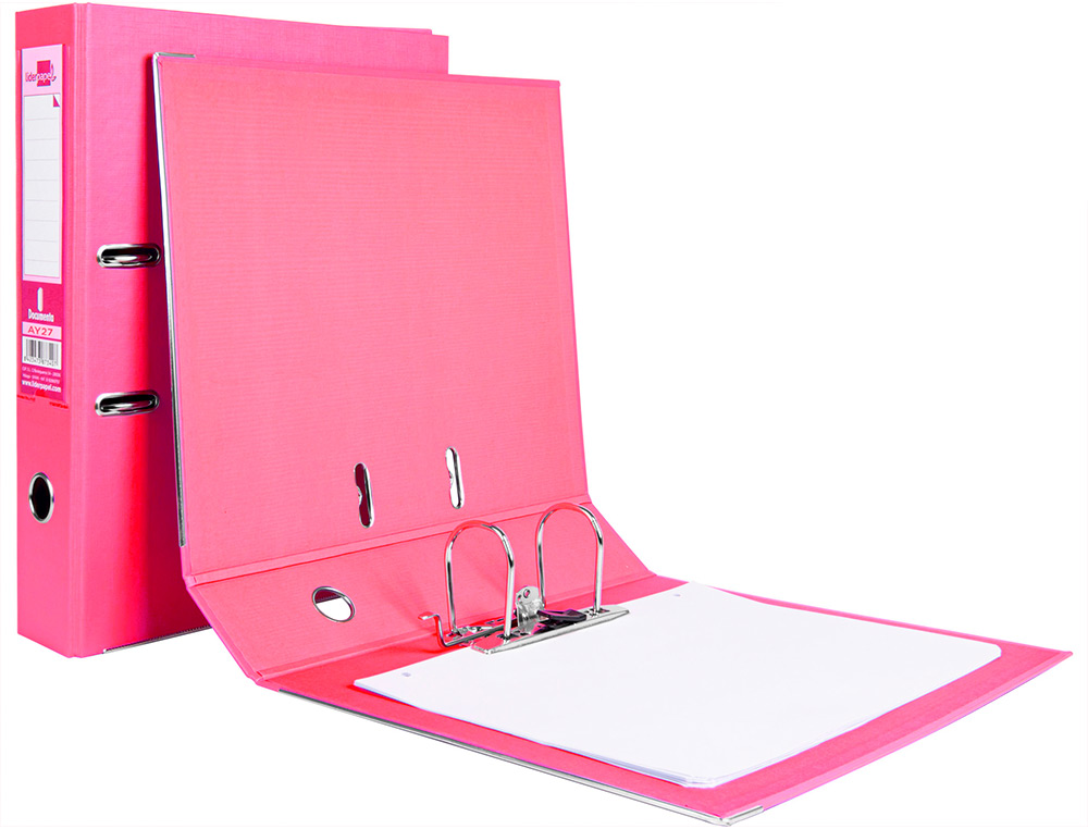 CLASSEUR LEVIER LIDERPAPEL DOCUMENTA A4+ CARTON REMBORDE DOS 75MM RADO METALLIQUE      COLORIS ROSE