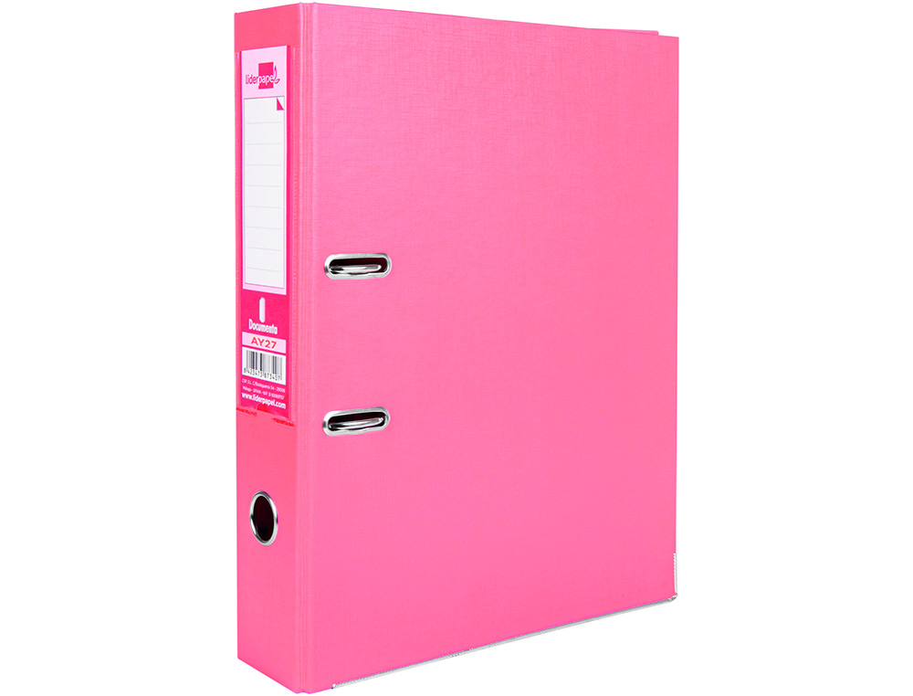 CLASSEUR LEVIER LIDERPAPEL DOCUMENTA A4+ CARTON REMBORDE DOS 75MM RADO METALLIQUE      COLORIS ROSE