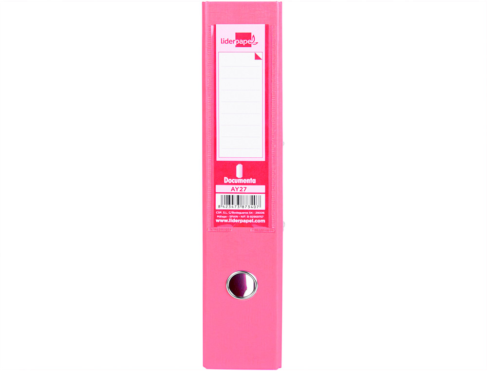 CLASSEUR LEVIER LIDERPAPEL DOCUMENTA A4+ CARTON REMBORDE DOS 75MM RADO METALLIQUE      COLORIS ROSE