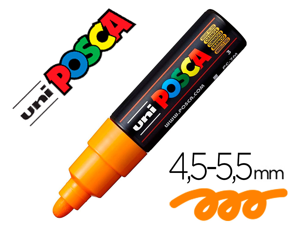 MARQUEUR PEINTURE POSCA PC7M POINTE LARGE CONIQUE ENCRE    INODORE COUVRANTE MISCIBLE    TOUS SUPPORTS COLORIS ORANGE