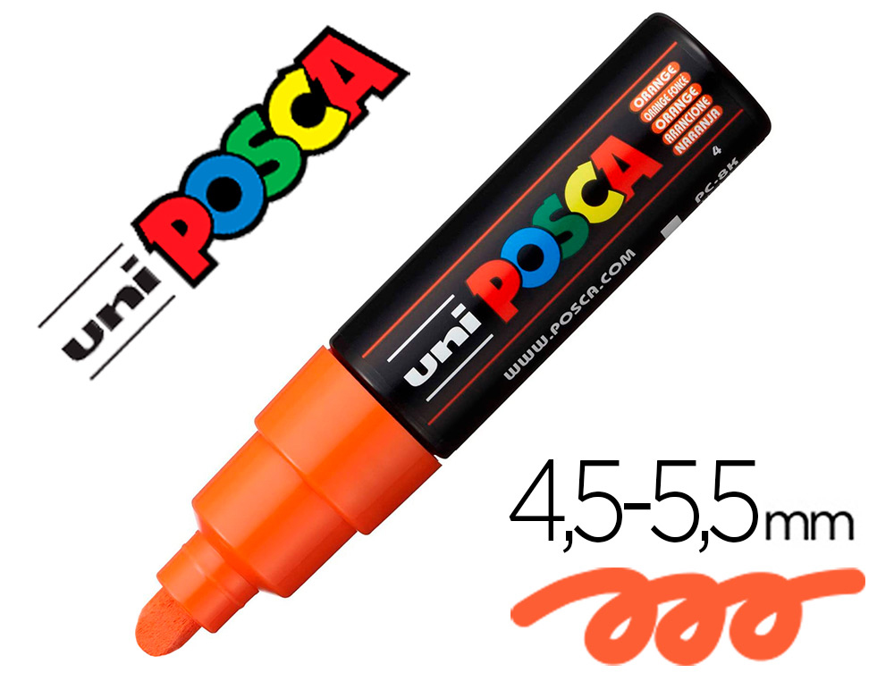 MARQUEUR PEINTURE POSCA PC7M POINTE LARGE CONIQUE ENCRE    INODORE COUVRANTE MISCIBLE    TOUS SUPPORTS COLORIS ORANGE