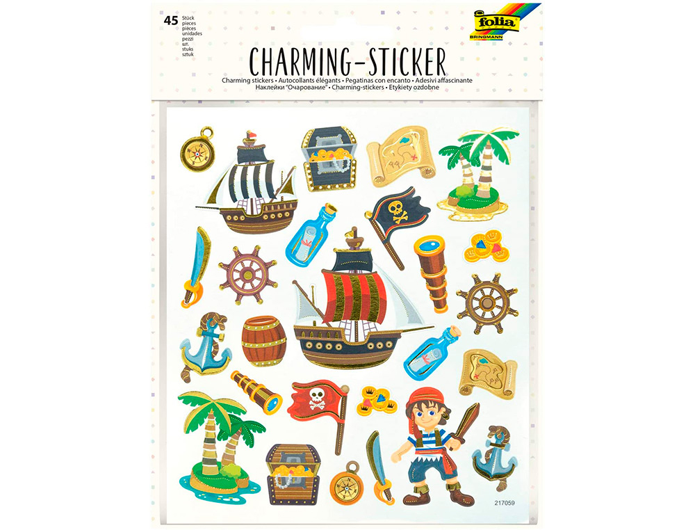 STICKER CHARMING FOLIA PIRATES 15X17CM 2 FEUILLES    ASSORTIES 45 PIECES