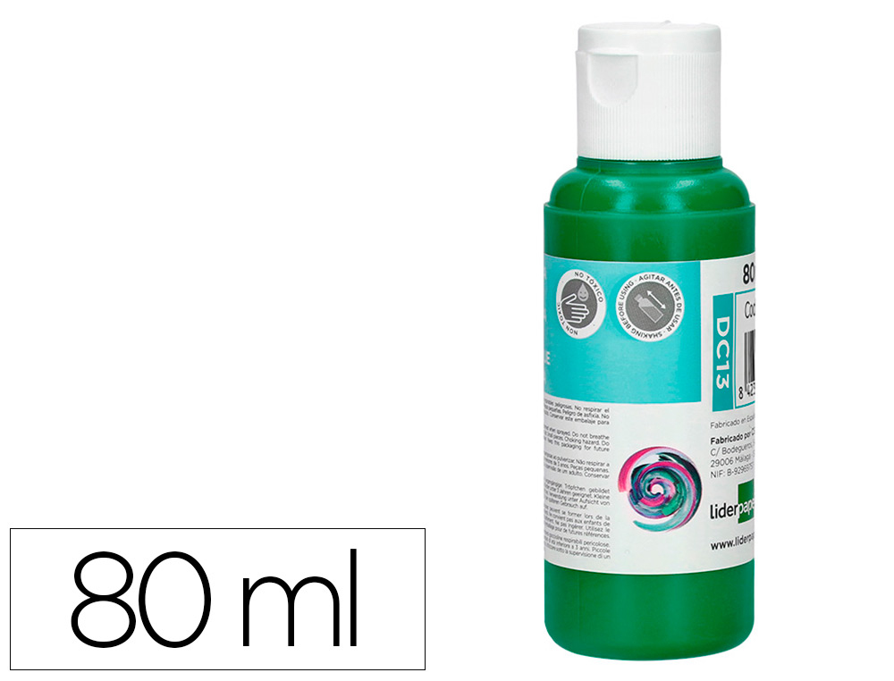PEINTURE ACRYLIQUE LIDERPAPEL COLORIS VERT FONCE BOUTEILLE  80ML