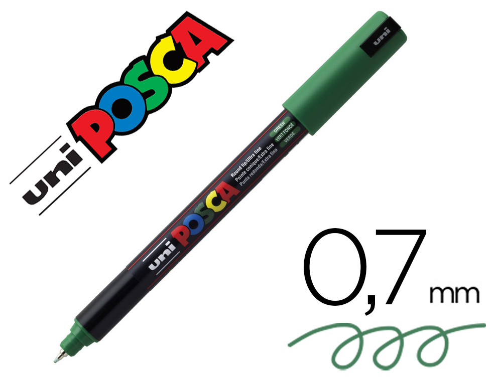 MARQUEUR POSCA PC1MR BASE EAU POINTE CALIBREE EXTRA FINE    0,7MM VERT FONCE       SANS/ ODEURS/ALCOOL/SOLVANT TOUS