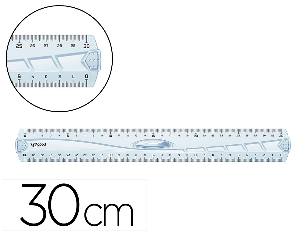 REGLE PLATE MAPED GEOMETRIC TRIPLE DECIMETRE EN PLASTIQUE RECYCLE SACHET INDIVIDUEL     30CM