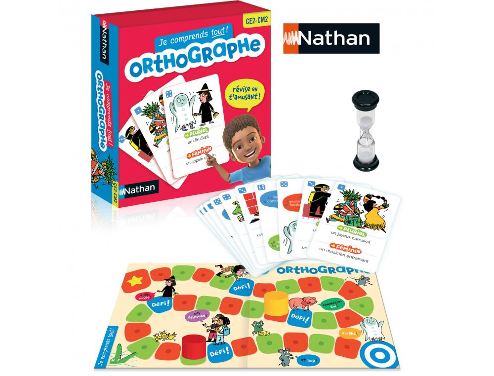 FRANCAIS NATHAN JE COMPRENDS TOUT ORTHOGRAPHE DU CE2 AU    CM2 80 CARTES 1 PLATEAU 2     PIONS 2 A 4 JOUEURS