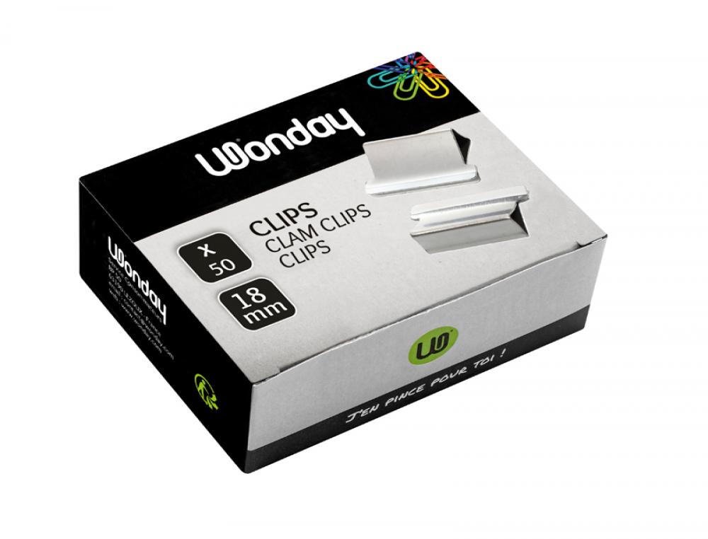 PINCE A CLIP WONDAY METAL 18MMRELIER 2 A 50 FEUILLES   BOITE 50 UNITES