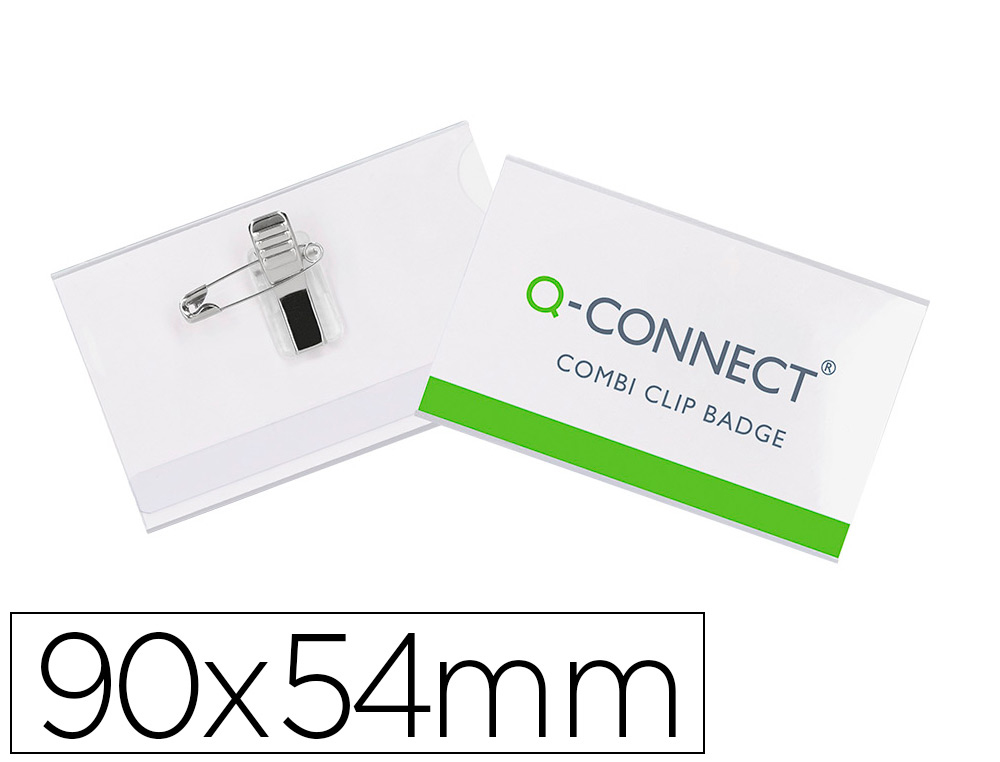 BADGE Q-CONNECT PVC RIGIDE TRANSPARENT PINCE OU PINGLE FORMAT 54X90MM CARTE VISITE