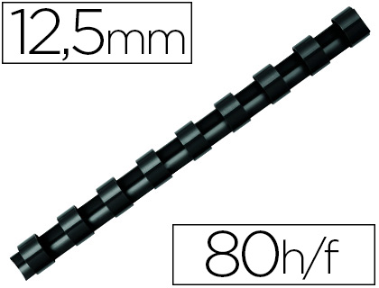 ANNEAU PLASTIQUE  RELIER FELLOWES DOS ROND CAPACIT 80F 12,5MM DIAMTRE 300MM LONGUEUR COLORIS NOIR BOTE 100 UNITS