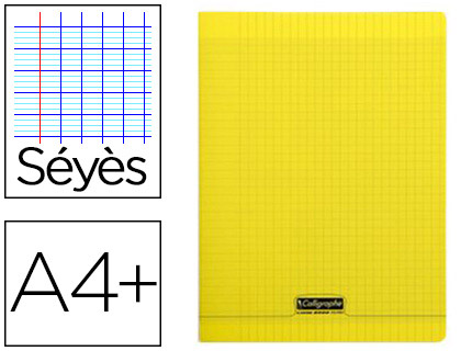 CAHIER PIQU CLAIREFONTAINE COUVERTURE POLYPROPYLNE TRANSPARENTE A4+ 24X32CM 96 PAGES 90G SYS COLORIS JAUNE