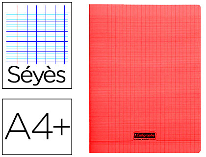 CAHIER PIQU CLAIREFONTAINE COUVERTURE POLYPROPYLNE TRANSPARENTE A4+ 24X32CM 96 PAGES 90G SYS COLORIS ROUGE