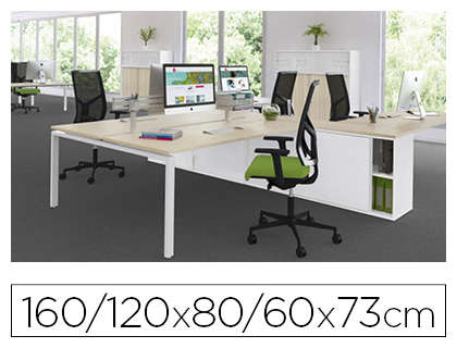 BUREAU COMPACT ASYMTRIQUE EOL CONECT 90 DEGRS RETOUR  GAUCHE 160X120X60CM DCOR CHNE CLAIR SUR PIEDS