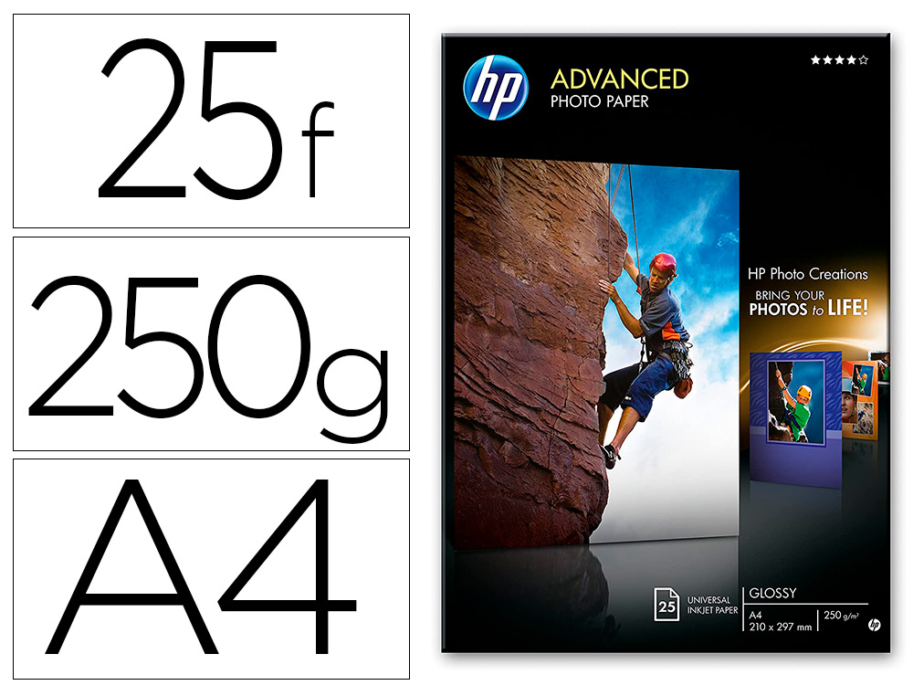 PAPIER HP JET D'ENCRE BRILLANT A4 250G/M2 PAQUET 25 FEUILLES